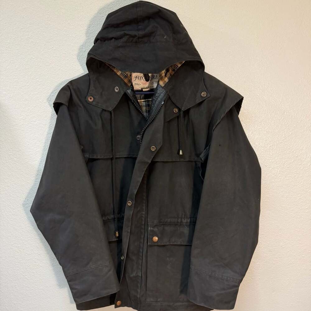 Vintage Fox Fire Jacket Size M Black Cotton Double Proofed Oilskin